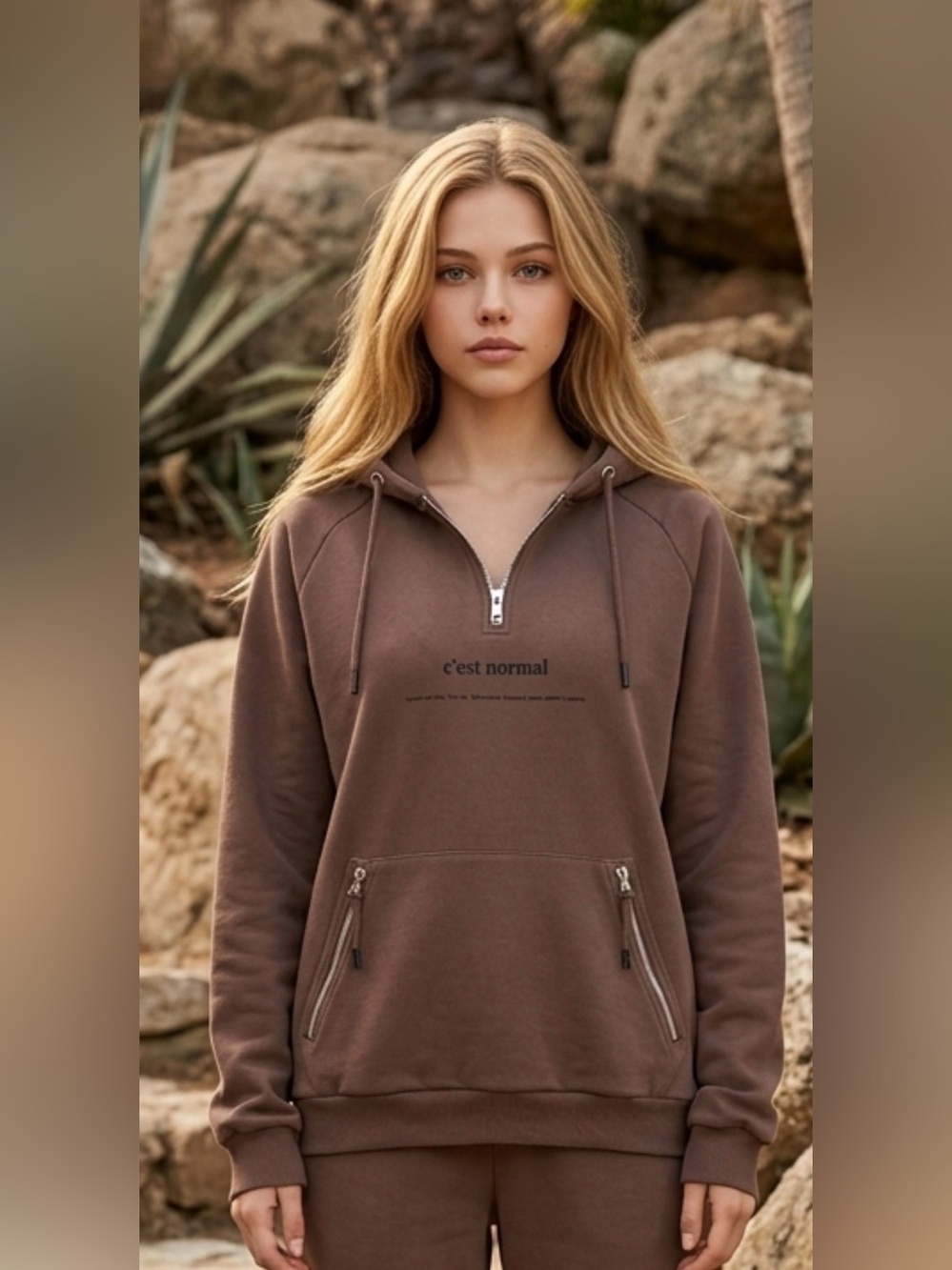 Rare C’est Normal Brown Half-Zip Hoodie